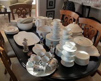 White dishes & serving ware; Lladro figurines