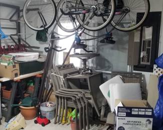 Bikes; patio chairs; garage goods