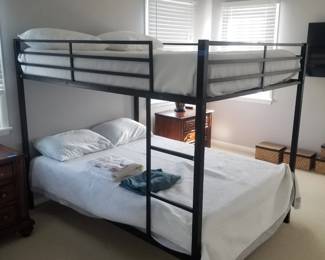 Full-size bunk beds hold up to 250 lbs on top bunk and up to 300 lbs on bottom bunk
