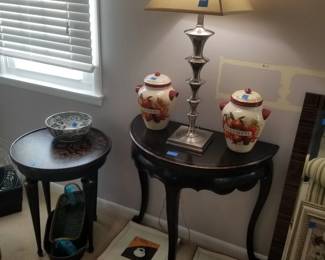 Demilune table; table lamp