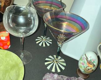 PAIR OF "MACKENZIE-CHILDS" GELATIN STRATA MARTINI GLASSES!