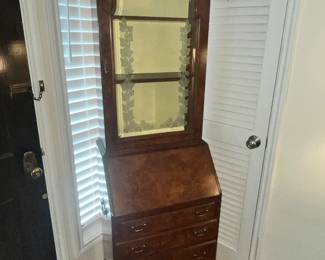 EXQUISITE BURL WALNUT BONNET-TOP CHIPPENDALE SECRETARY!