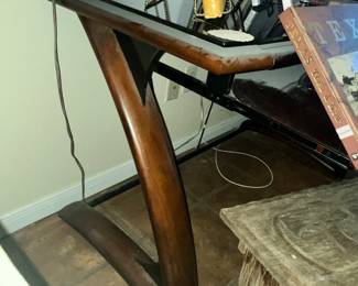 UNIQUE BENTWOOD COMPUTER DESK w/ GLASS TOP
