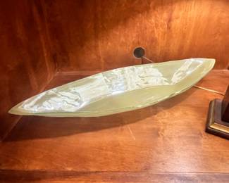 UNIQUE OBLONG GREEN GLASS VASE