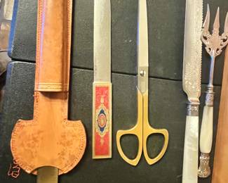 VINTAGE GERMAN SOLINGEN SCISSORS & LETTER OPENER SET w/ SHEATH