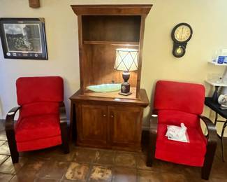 AP PAIR OF RED LANE RECLINERS w/ BENTWOOD ARMS