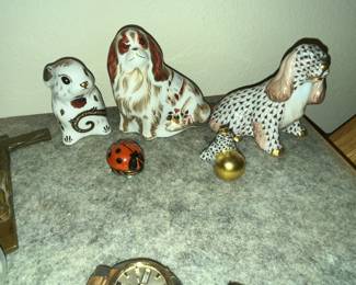 RARE PORCELAIN ANIMALS: ROYAL CROWN DERBY (LEFT, CENTER), GARY HEREND (RT), LIMOGES LADY BUG (LOWER LEFT), 