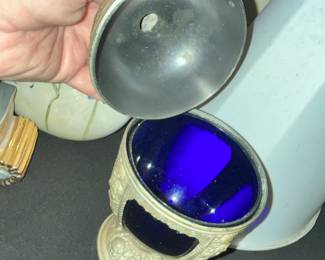 ORNATE COBALT BLUE GLASS INSERT CHALICE