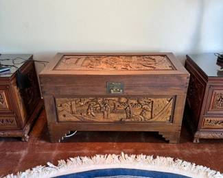 Hand carved Chinese camphor chest