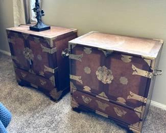 Pair of Tansu Side Cabinets/tables w/brass hardware