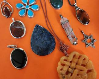 Silver Pendants...Turquoise, Crystal, Precious Stones, Brown Carved Chinese Jade. Sterling Silver 'Star of David' Pendant! 