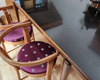 Vintage  Mid-Century Modern Dining Table. Black Plastic Cover removeable. 8 Dining Chairs. 