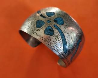 Alpaca Bracelet with Turquoise inlay. 