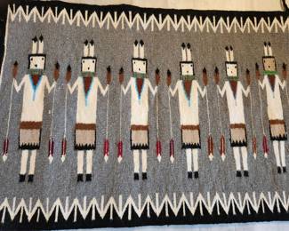 Handwoven Wool Navajo 'Corn People' Carpet. 