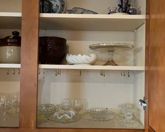 Vintage cake pedestal, leaf dish, brown ceramic jardiniere, embossed lovebird design