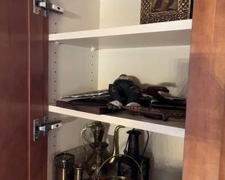 Collection of brass objects including Russian coffee or teapot