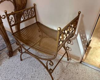 Vintage Hollywood Regency style Wrought Iron Style Bench (pair available)