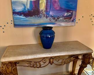 Travertine Metal base console 