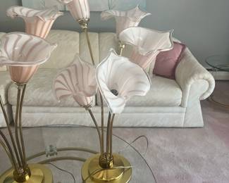 Murano glass Cala Lilly table lamps. Being sold as a pair. Available for pre-sale.