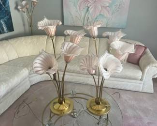 Pair of Murano glass Cala Lilly table lamps