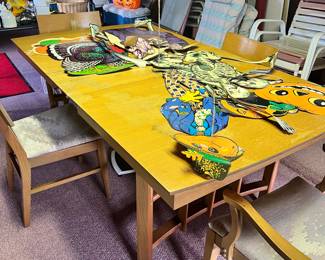 Heywood Wakefield dining room set available. There is with four chair, chairs, a sideboard and a petite China closet. This is the perfect set for someone who revamps Furniture, or just loves that 40/50’s vibe. 