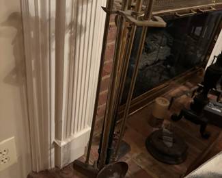 Brass duck head fireplace tool set