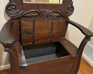 Antique hall tree with storage