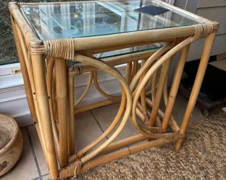 Nesting rattan side tables with glass top