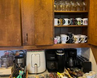 Air fryer, keurig, flatware 