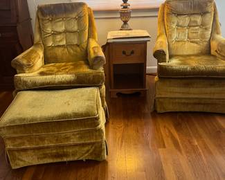 MCM velvet chairs, ottoman