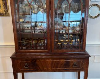 Federal Style Mahogany Glazed Double Door / 1 Drawer Display Cabinet (41"W x 16"D x 65"H)