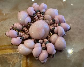 Miriam Haskell Pink Glass Flower Brooch