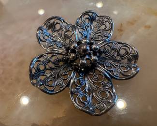 Beau Sterling Silver Filigree Pin