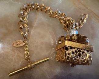 Vintage Miriam Haskell Gold-gilt Gift Box Charm Bracelet