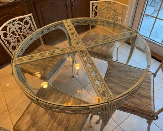 Vintage Cast Aluminum Patio Dining Set (4 Side Chairs Total) (Round Dining Table - 43"D x 30"H)