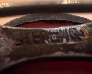 Sterling Silver Art Deco Style with Pink Coral Cabochon Stone Brooch