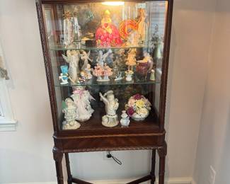 Mahogany Chinese Chippendale Style Curio Cabinet with Side Doors (24"W x 12"D x 61"H)