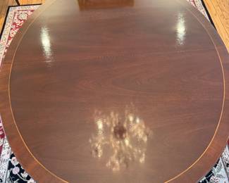 Baker Mahogany Pedestal Dining Table (54"L x 45"W x 29-1/2"H with 2 Additional Leaves)