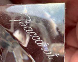 Baccarat Crystal Faceted Obelisk Paperweight with a Bird on a Branch Motif