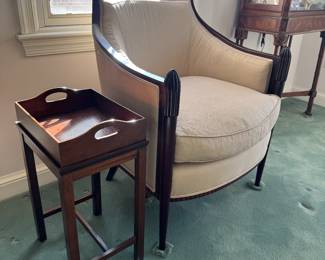 Baker Barbara Barry Deco Classic Lounge Chair (26"W x 28"D x 32" Back Height) with Wooden Butler's Tray Table (10"W x 12"D x 22"H)