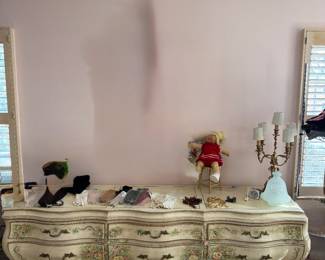 Union-National French Country Style Hand-Painted Triple Tiered 9 Drawer Dresser (23"D x 86"W x 32"H)