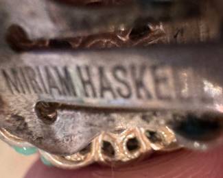 Vintage Miriam Haskell Turquoise Blue Seed Bead and Rhinestone Stud Earrings