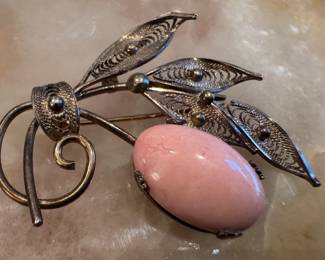 Sorrento Sterling Silver with Oval Pink Stone Brooch