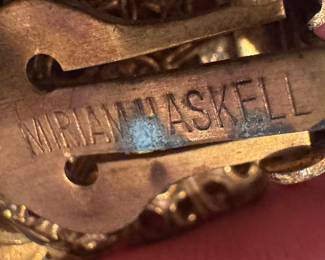 Vintage Miriam Haskell Regency Purple Cabochon and Rhinestone Clip-Back Earrings