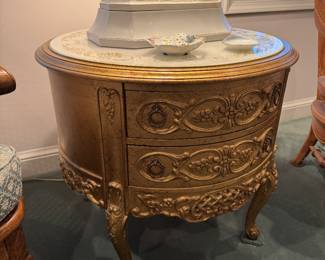 Round 2 Drawer Side Table with Marble Top (25"D x 22"H)