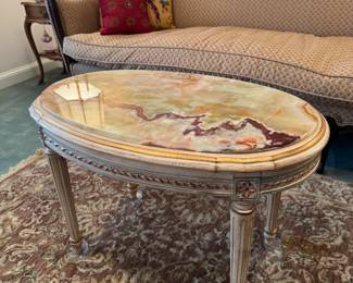 Louis XVI Style Onyx Marble Coffee Table (30"W x 18-1/2"D x 19"H)