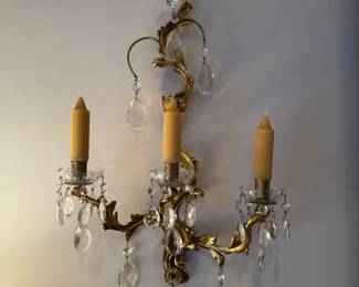 French Gilt Bronze and Crystal Three-arm Wall Sconce (Pair Available)