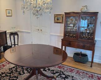 Baker Mahogany Pedestal Dining Table (54"L x 45"W x 29-1/2"H with 2 Additional Leaves)