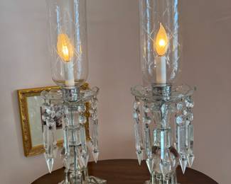 Vintage Cut Crystal Hurricane Lamp (Pair)