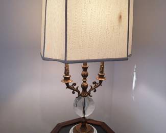 Stiffel Hollywood Regency Style Brass and Crystal Table Lamp (Pair available)